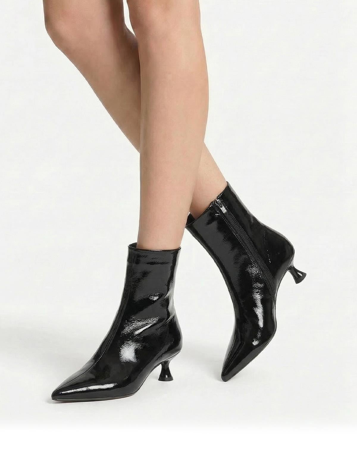 Damian Black Wrinkled Patent Leather Women's Heeled Boot