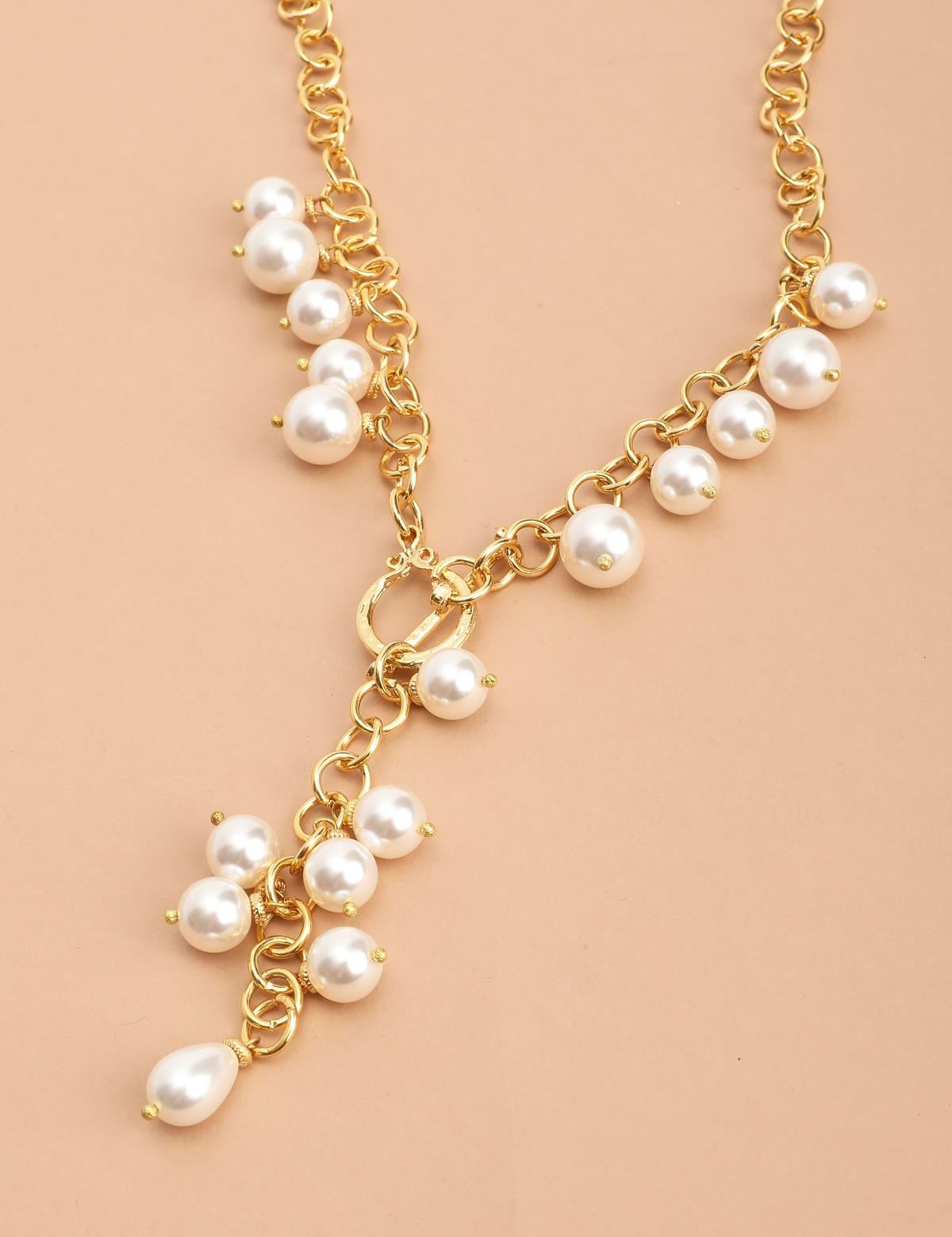 Denire Gold Women's Necklace with White Stones