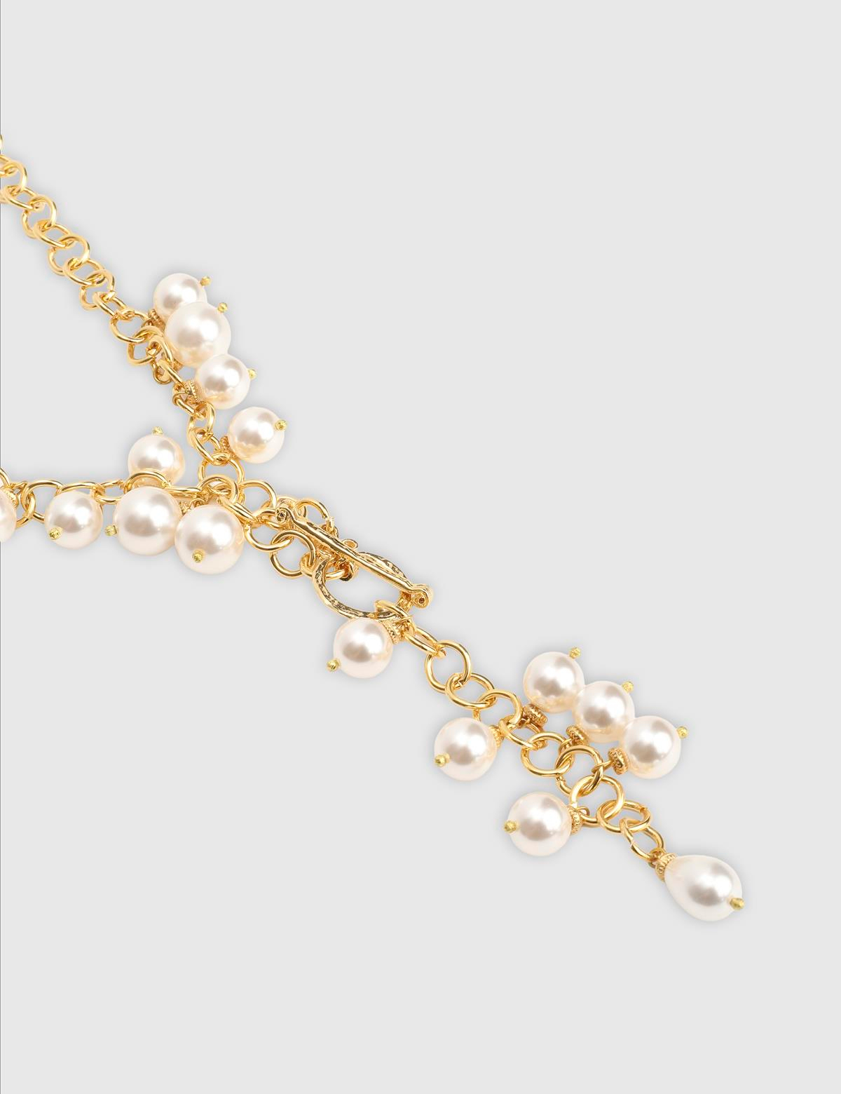 Denire Gold Women's Necklace with White Stones