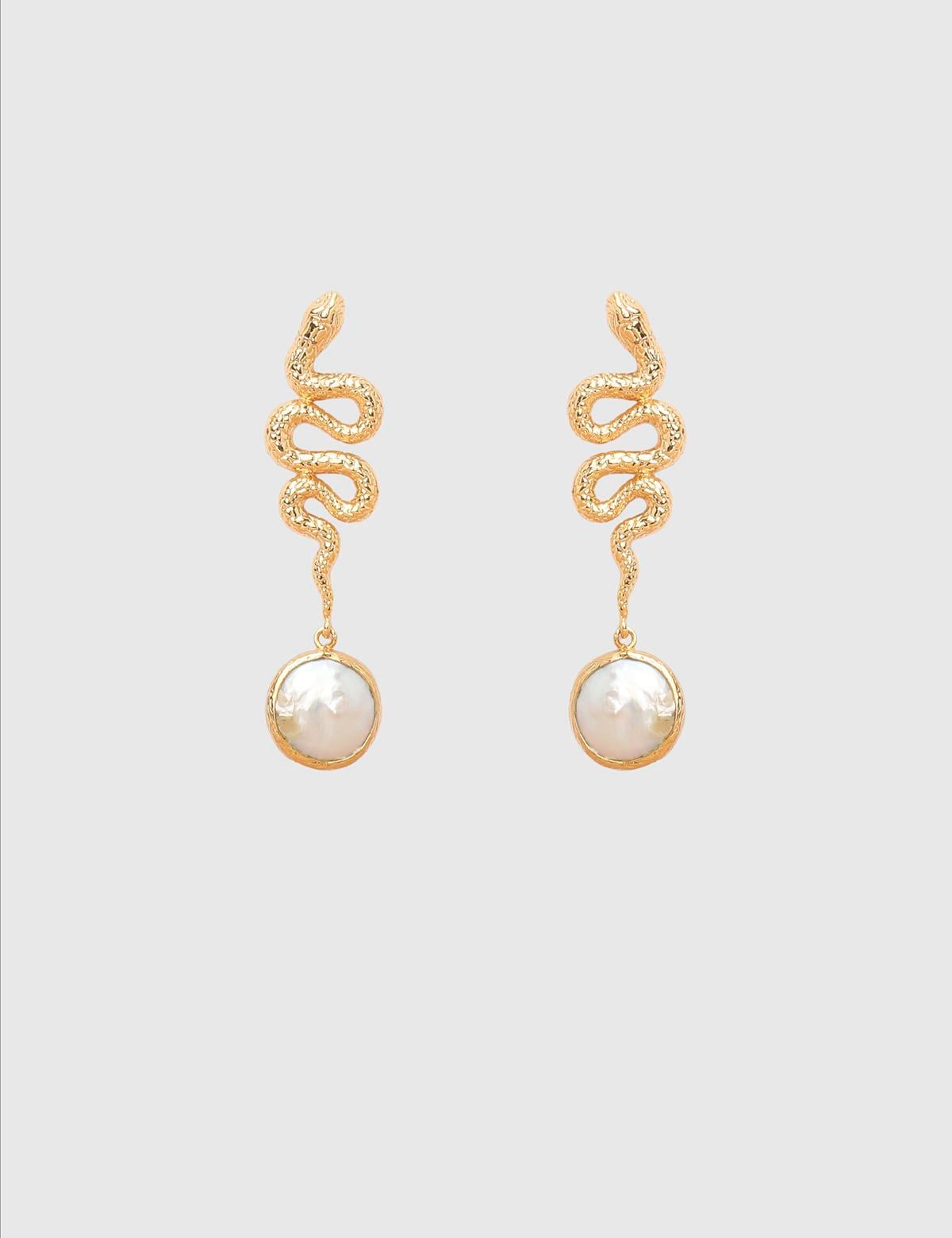 Deryae Gold Women's Earrings with White Stones