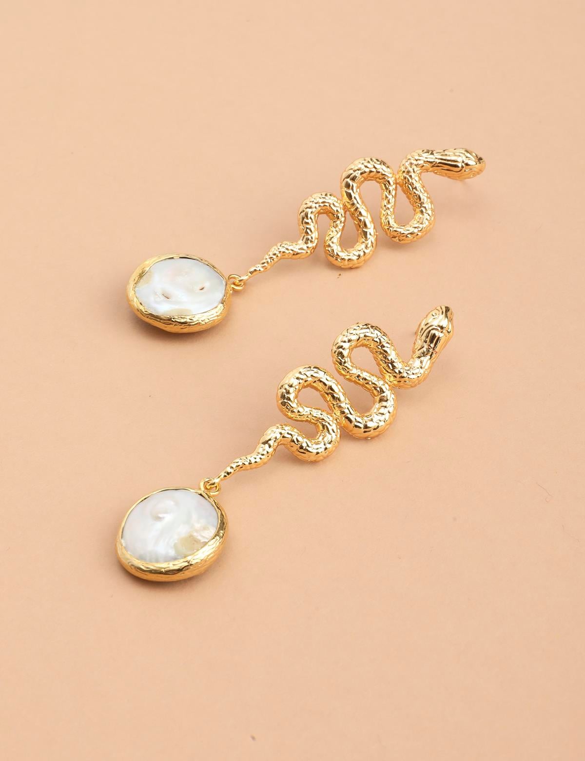 Deryae Gold Women's Earrings with White Stones