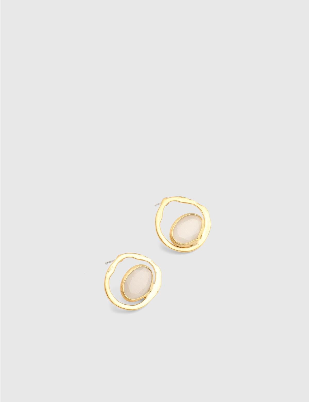 Deryee Gold Women's Earrings with White Stones