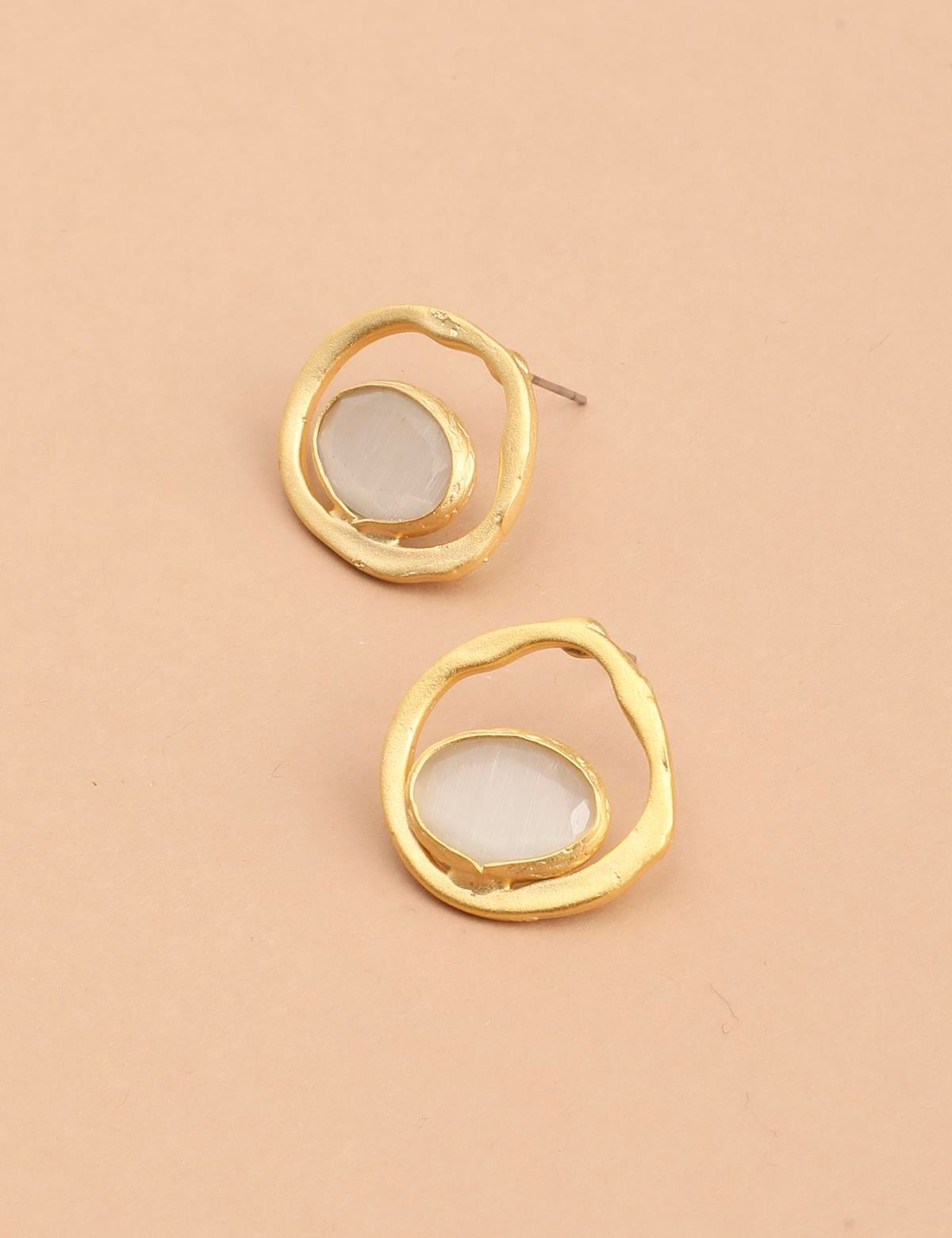 Deryee Gold Women's Earrings with White Stones