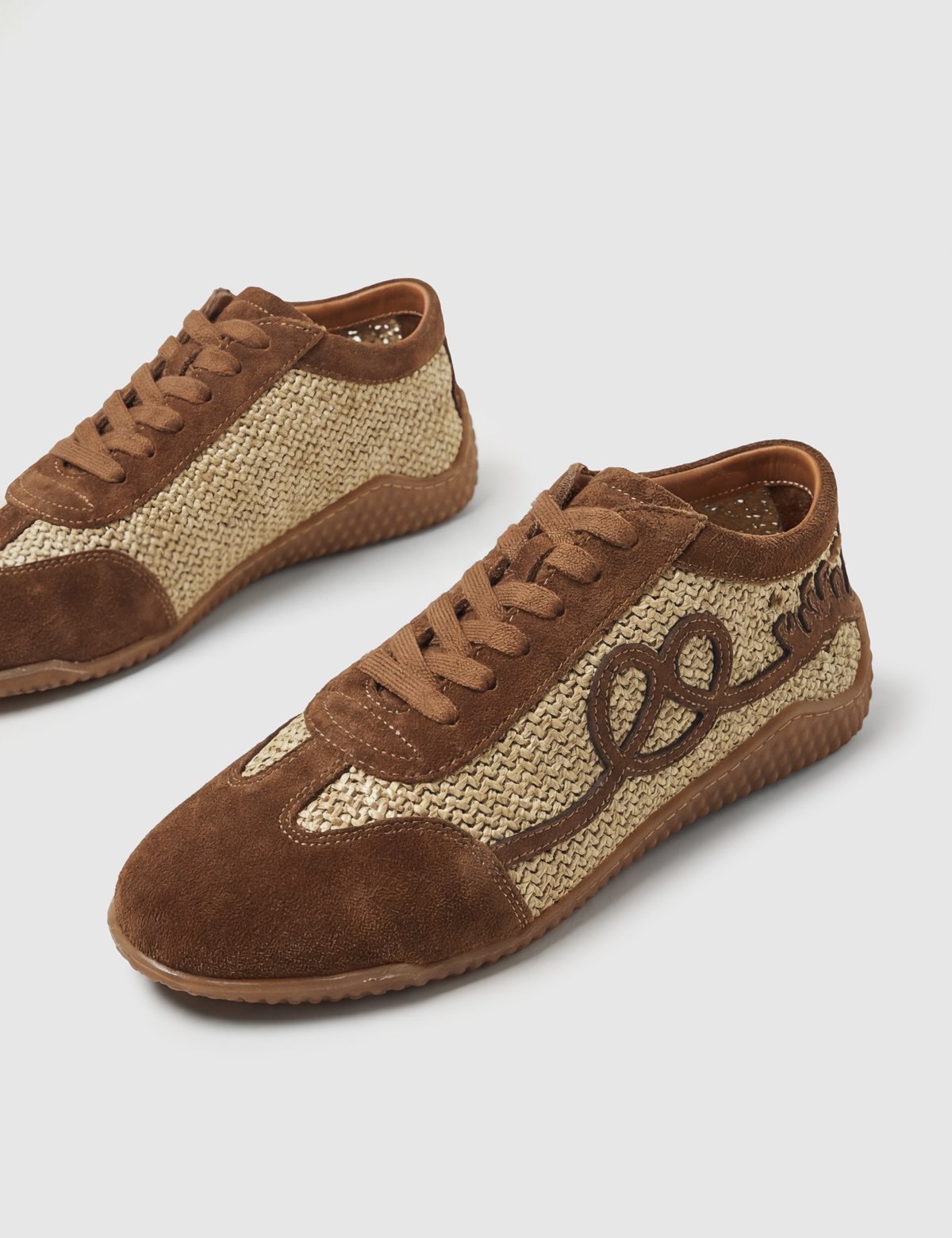 Deyra Saddle Brown Suede Leather Straw Women's Sneaker