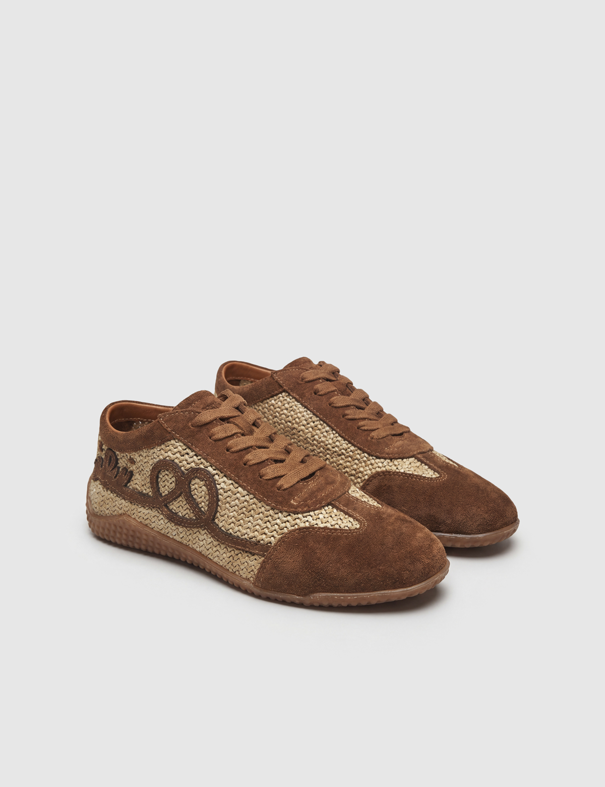 Deyra Saddle Brown Suede Leather Straw Women's Sneaker