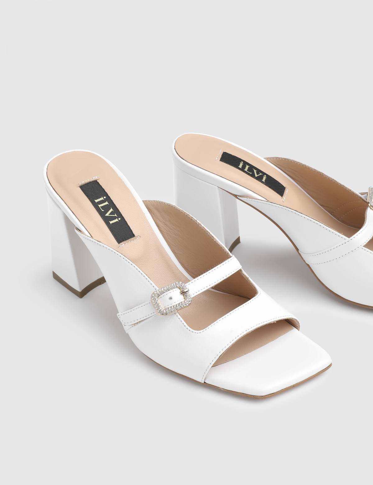 Dielva White Leather Women's Heeled Slide