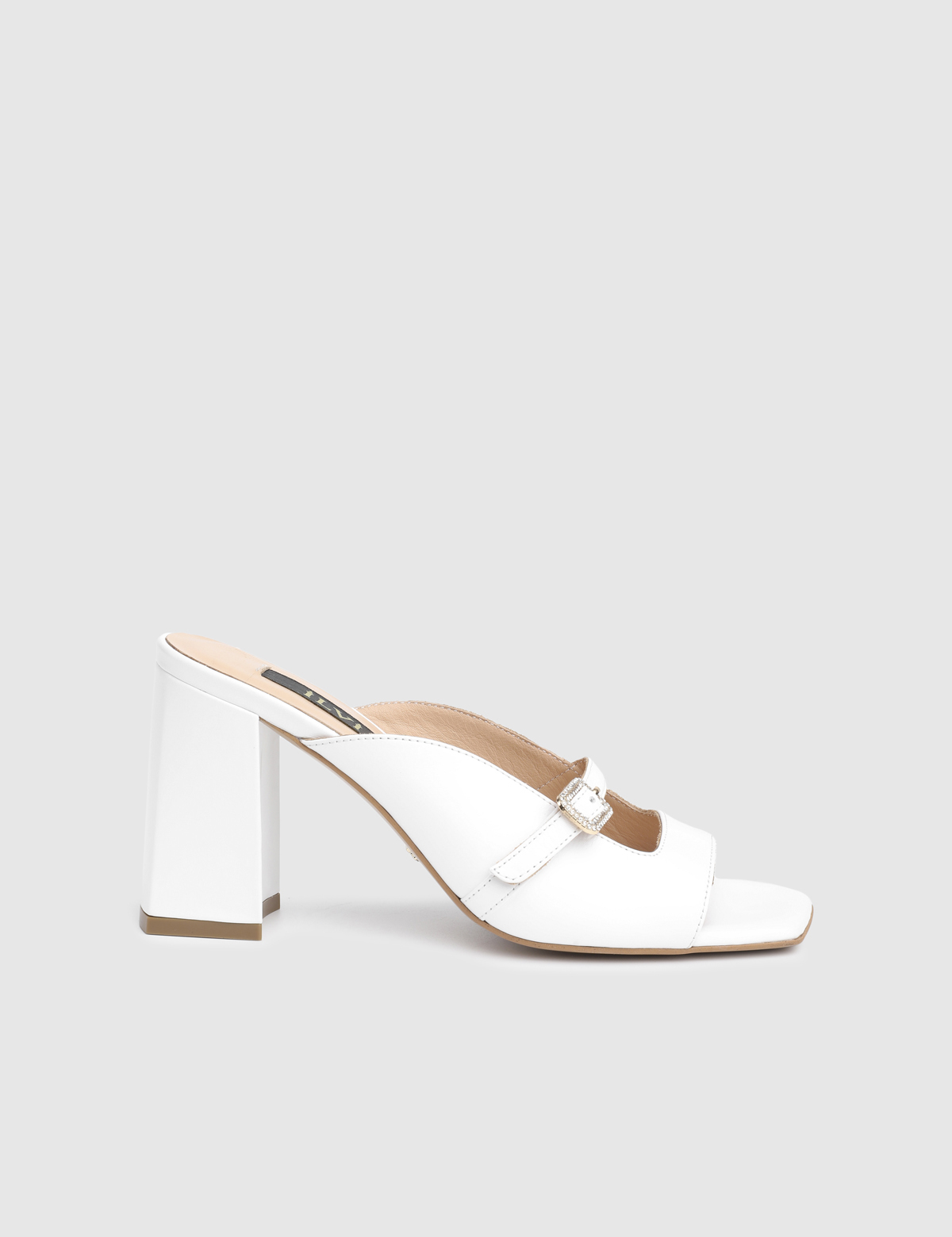 Dielva White Leather Women's Heeled Slide