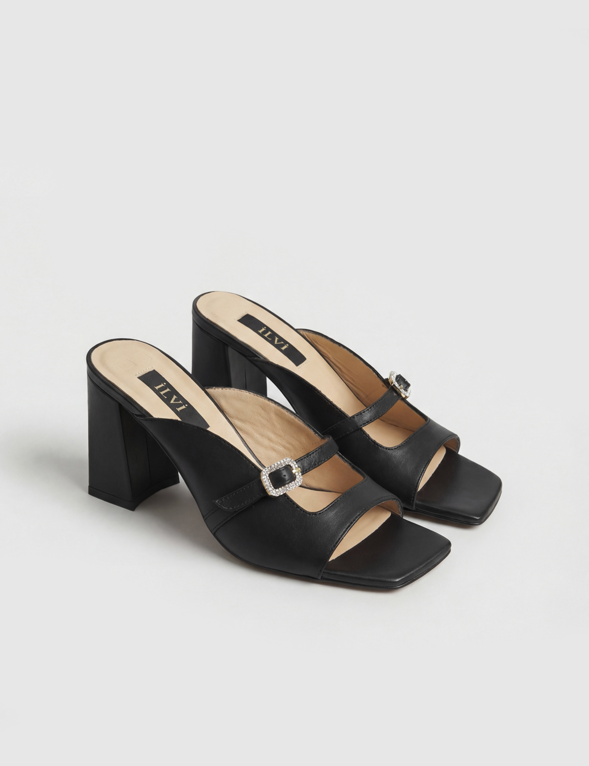 Dielva Black Leather Women's Heeled Slide