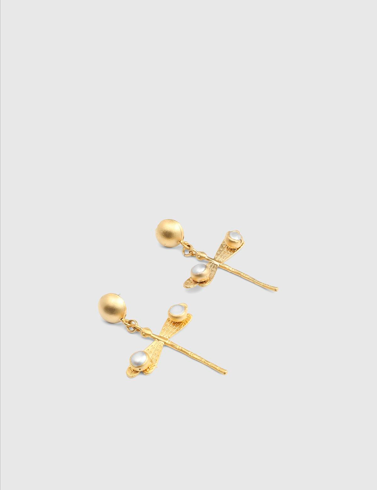 Dionae Gold Women's Earrings with White Stones