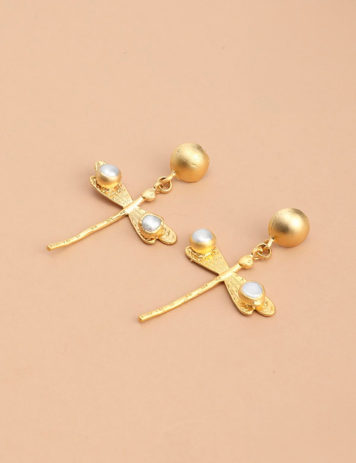 Dionae Gold Women's Earrings with White Stones