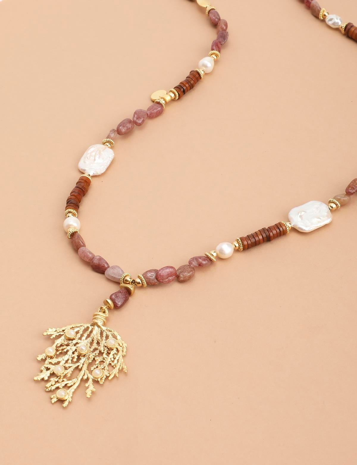Donele Gold Women's Necklace with Brown Stones