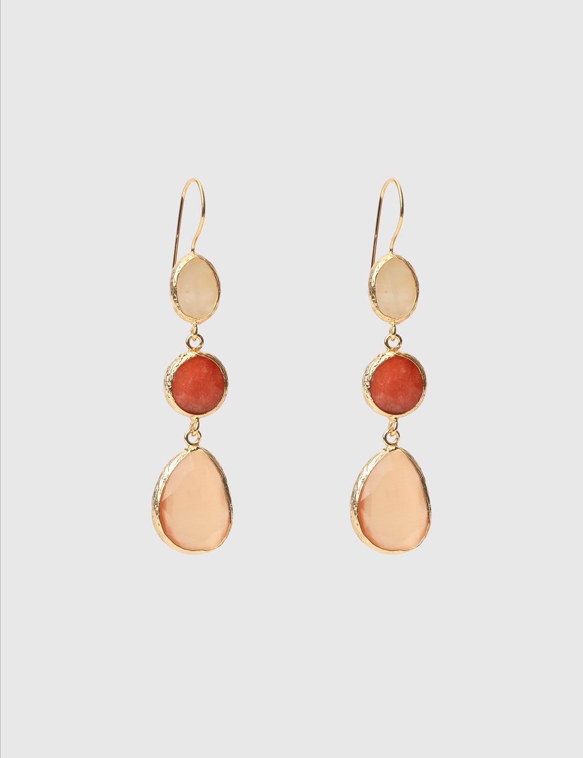 Dorele Gold Women's Earrings with Orange Stones