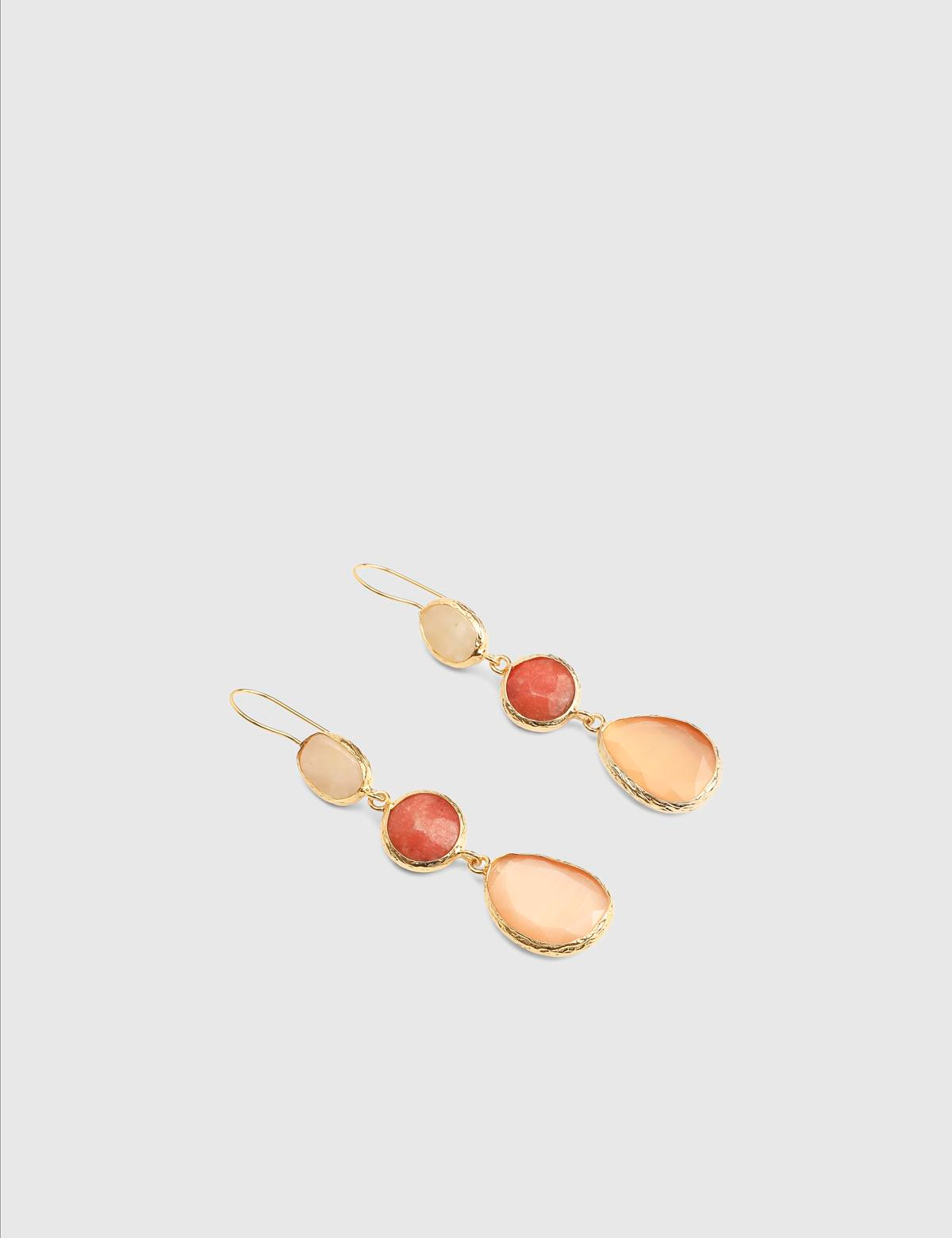 Dorele Gold Women's Earrings with Orange Stones
