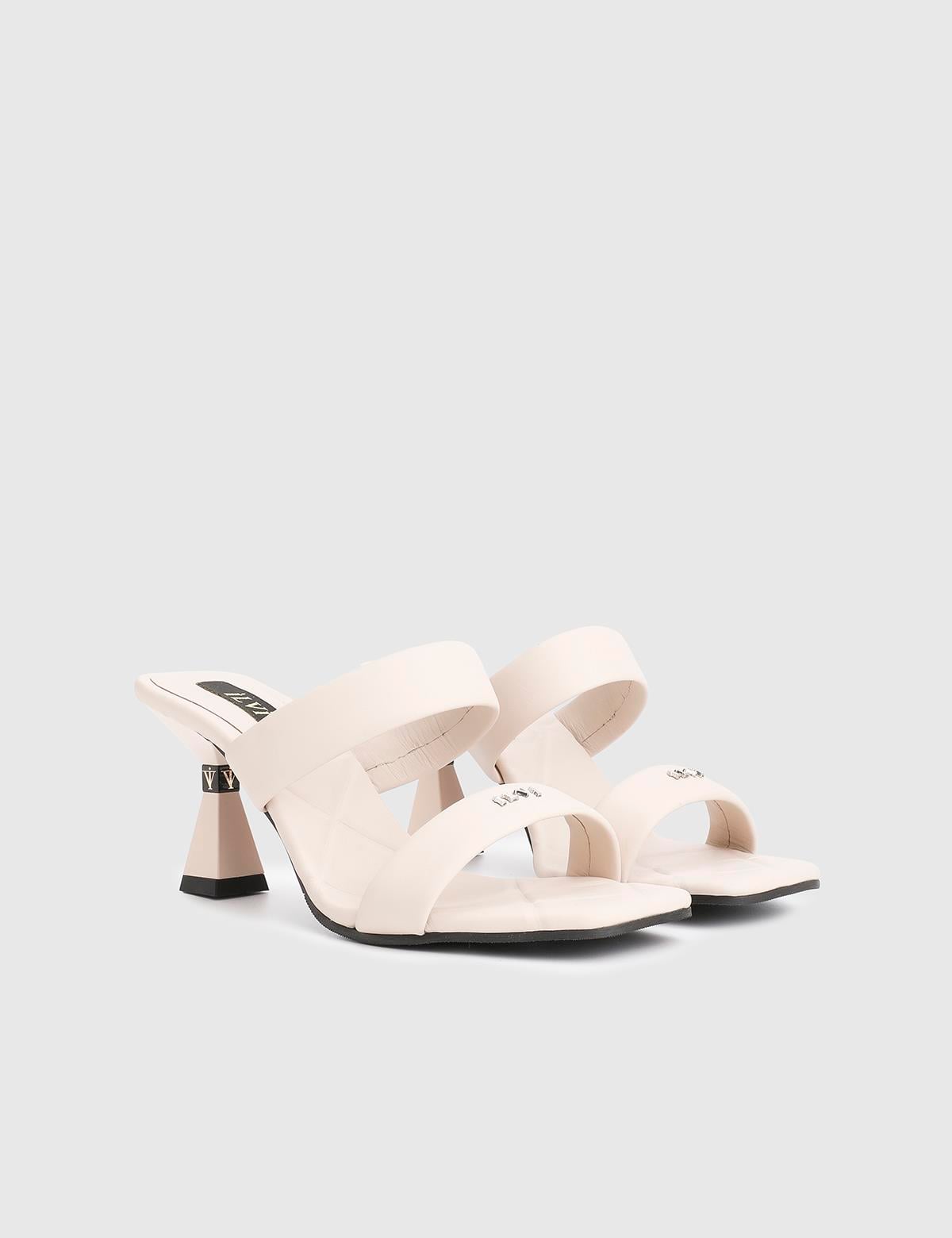 Downey Beige Leather Women's Heeled Slide
