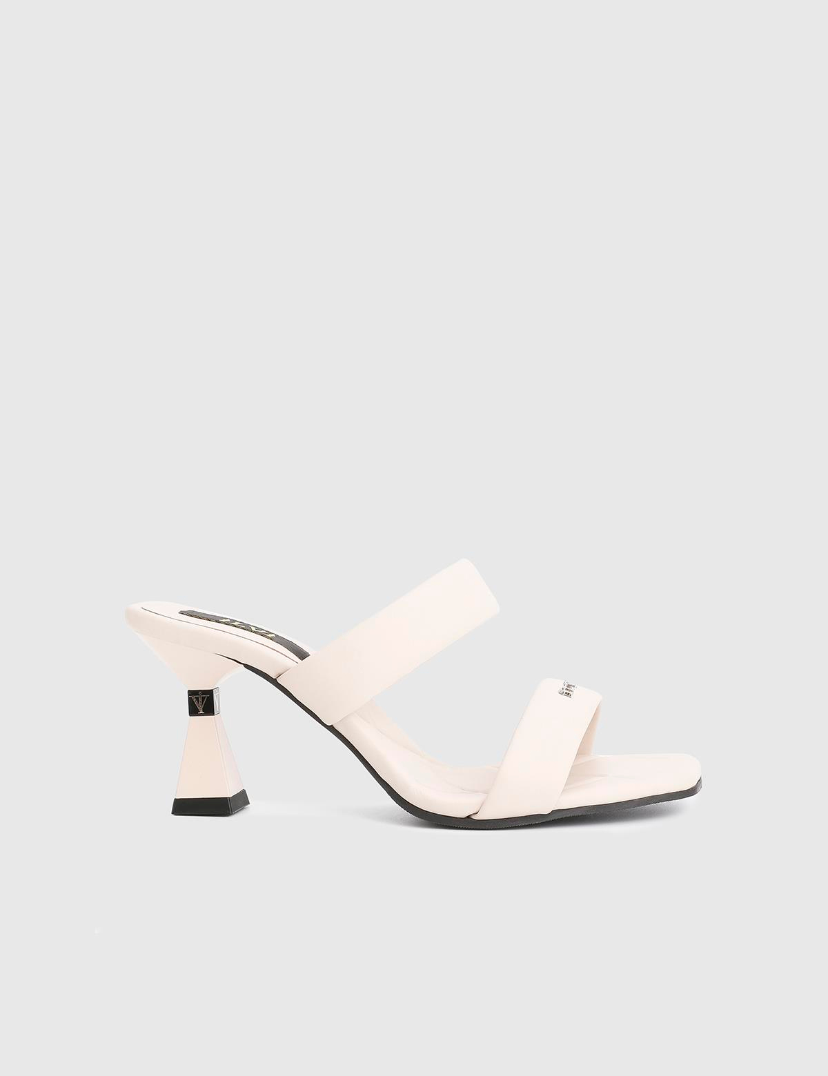 Downey Beige Leather Women's Heeled Slide