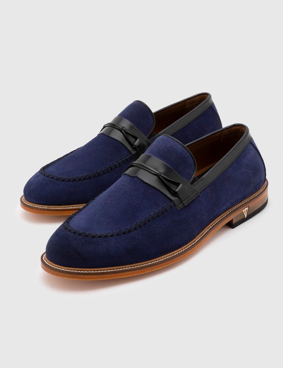 Duilio Navy Blue Suede-Buffalo Leather Men's Classic Shoe