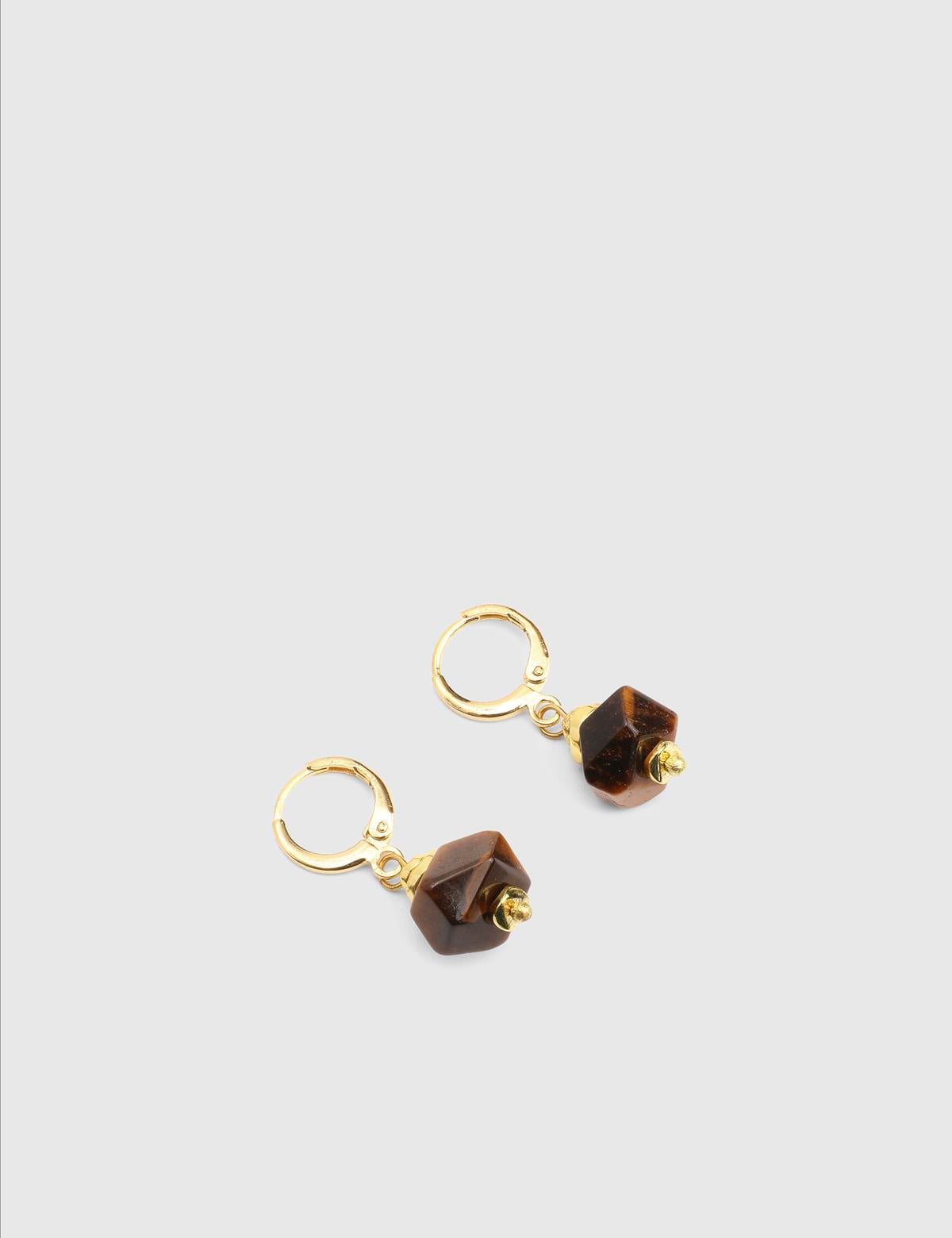 Durele Gold Women's Earrings with Brown Stones