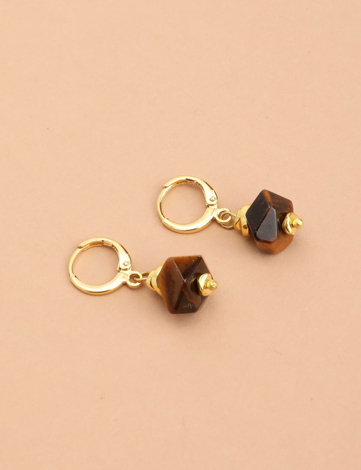 Durele Gold Women's Earrings with Brown Stones