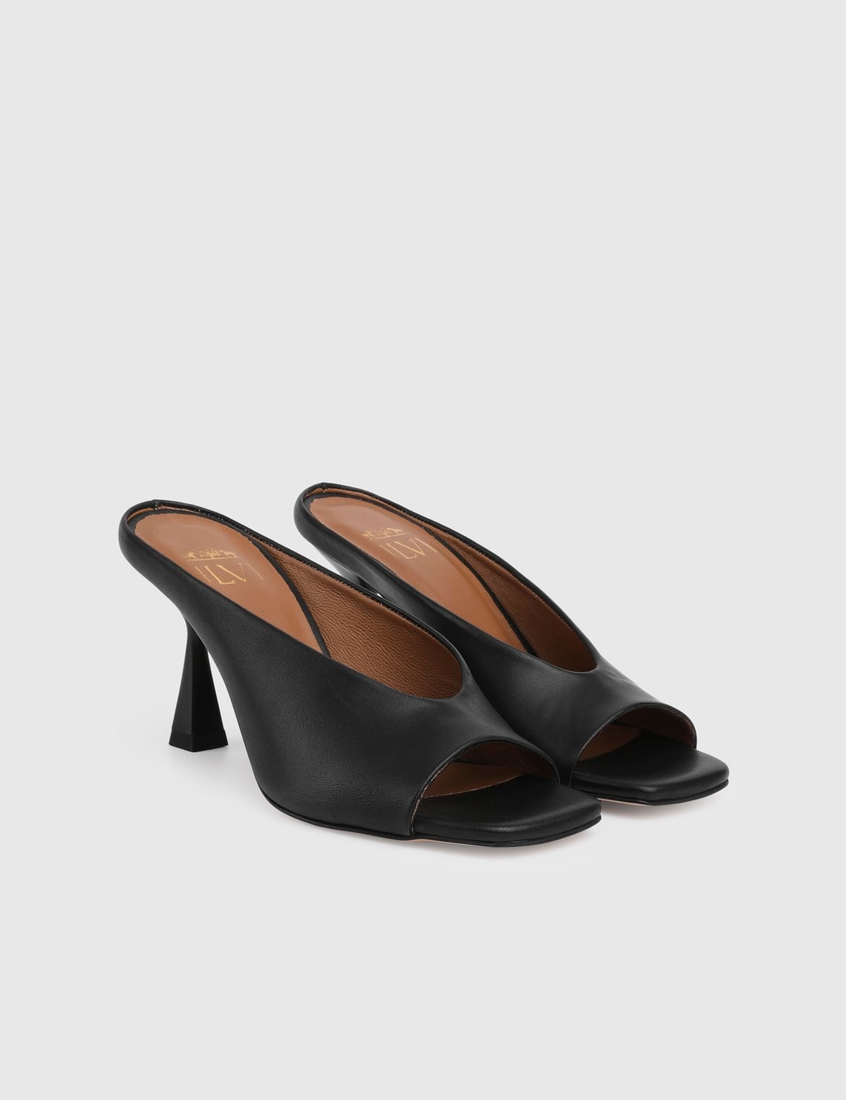 Edrina Black Leather Women's Heeled Slide