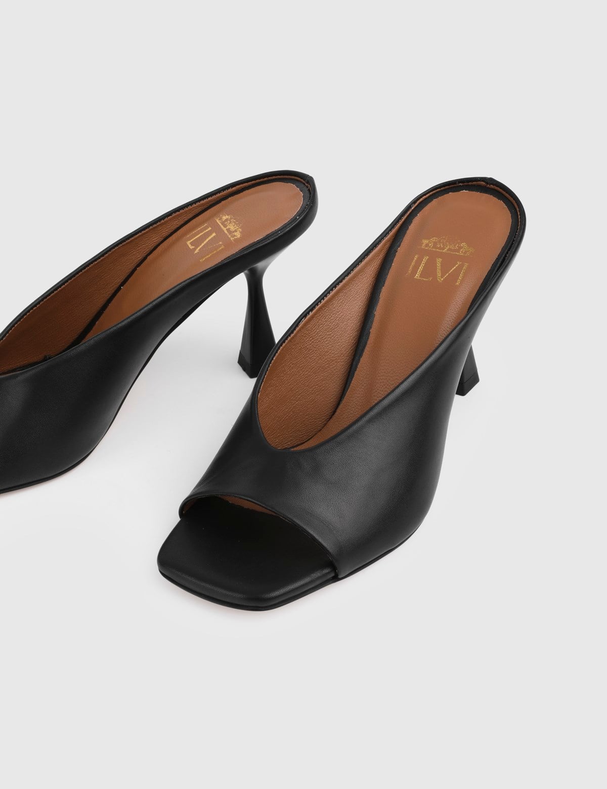 Edrina Black Leather Women's Heeled Slide