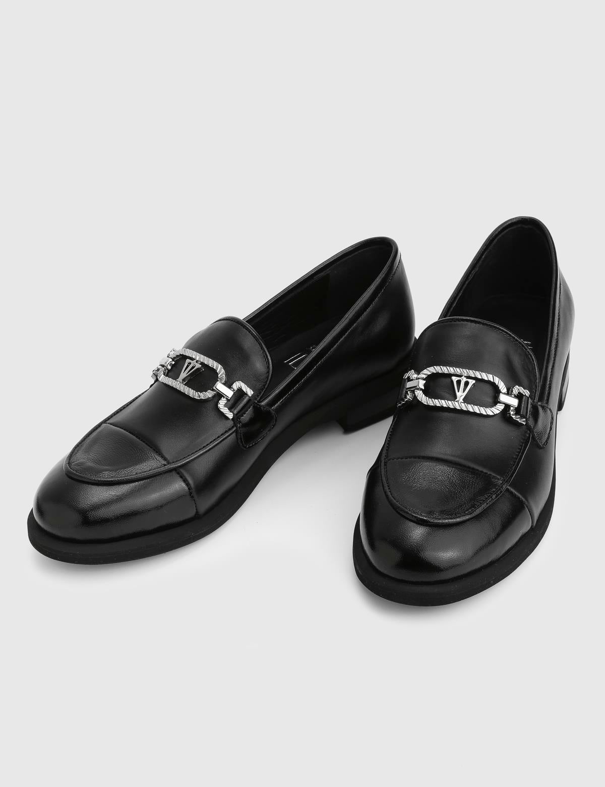 Elinor Hakiki Rugan Deri Siyah Kadın Loafer