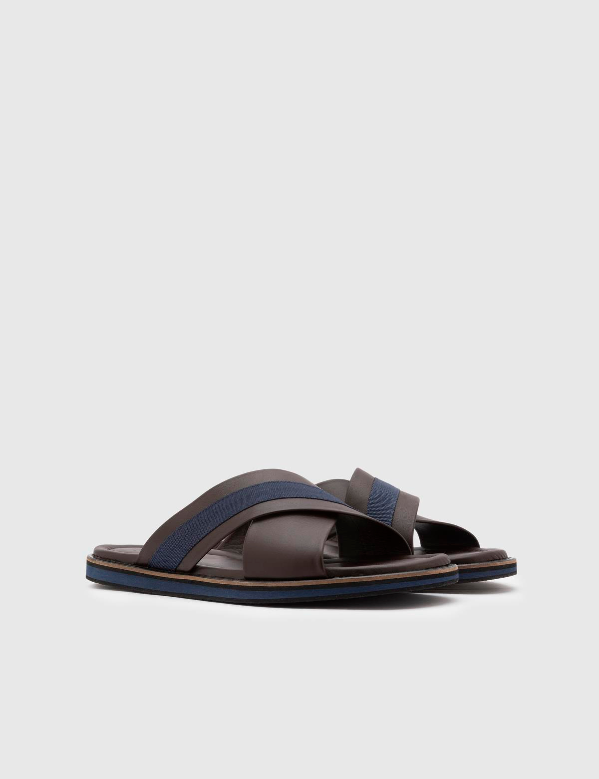 Emiliano Brown Leather-Fabric Men's Slipper