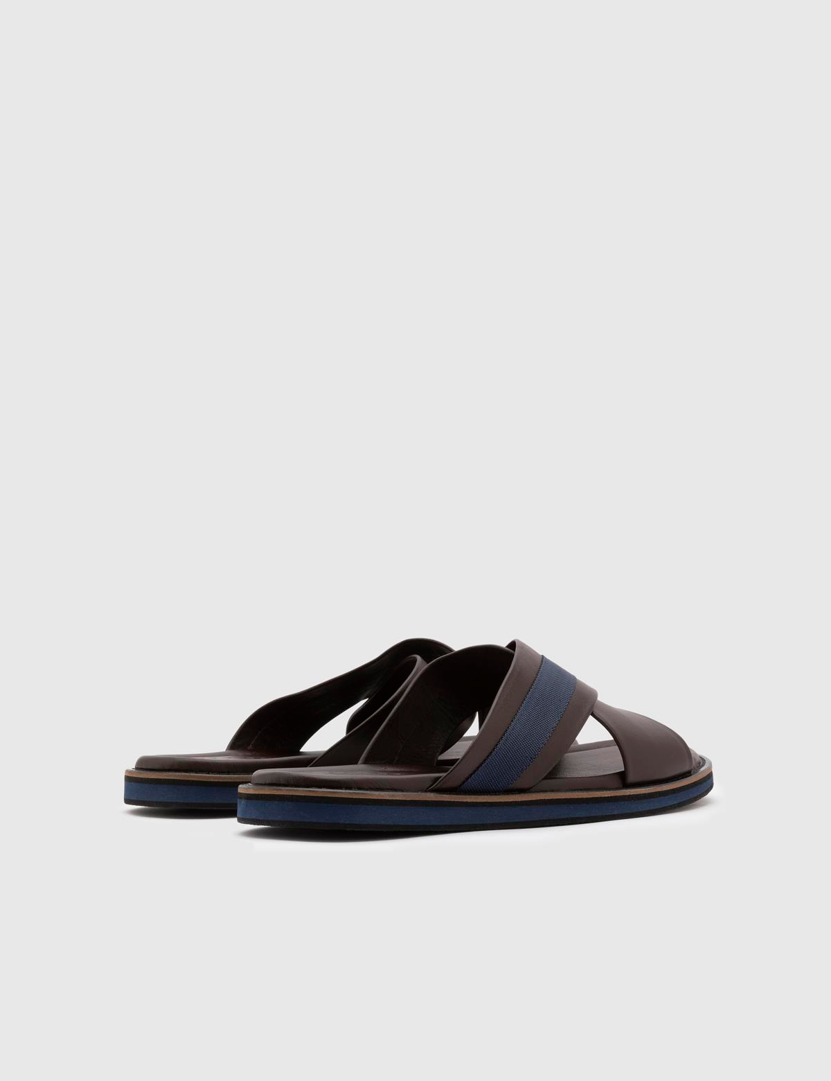 Emiliano Brown Leather-Fabric Men's Slipper