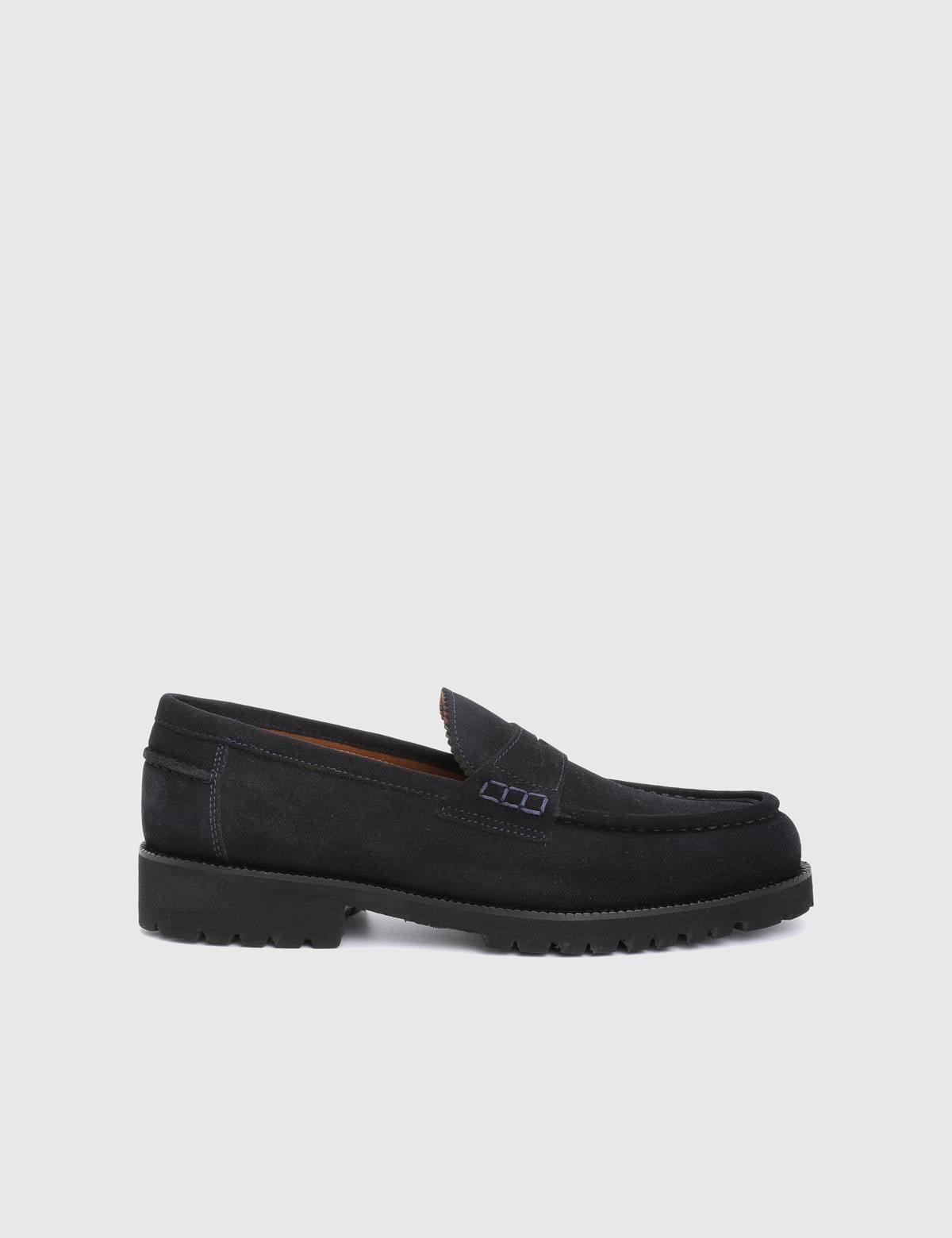 Erjon Navy Blue Suede Leather Men's Loafer