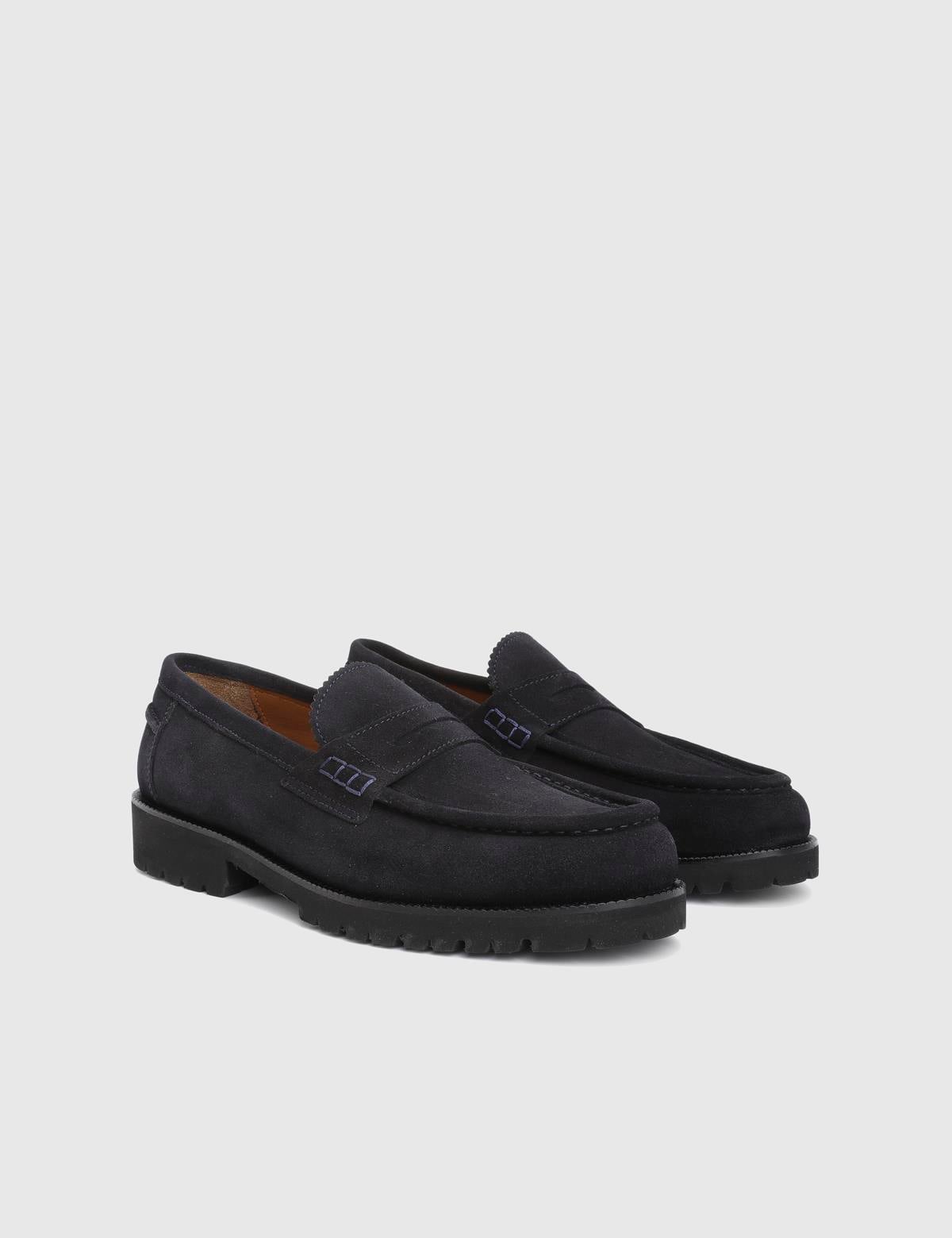 Erjon Navy Blue Suede Leather Men's Loafer