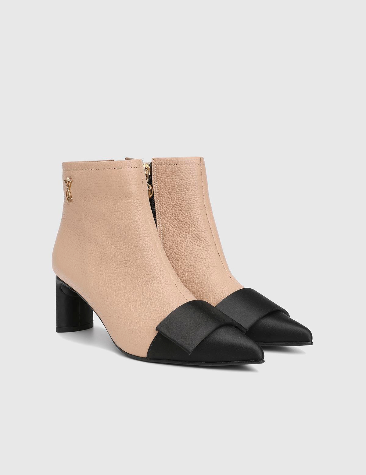 Ernesta Black Floater Leather Satin Women's Heeled Boot