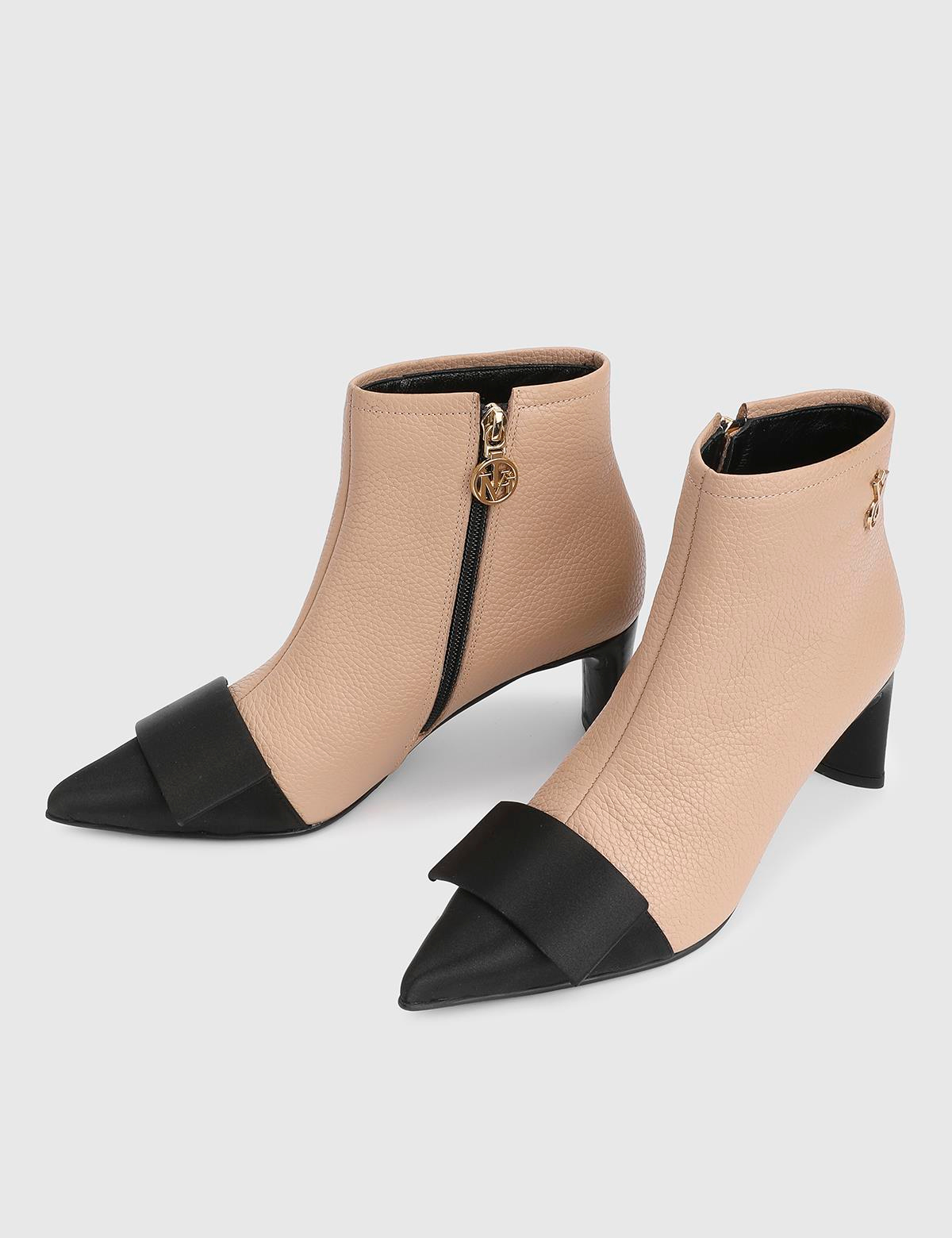 Ernesta Black Floater Leather Satin Women's Heeled Boot