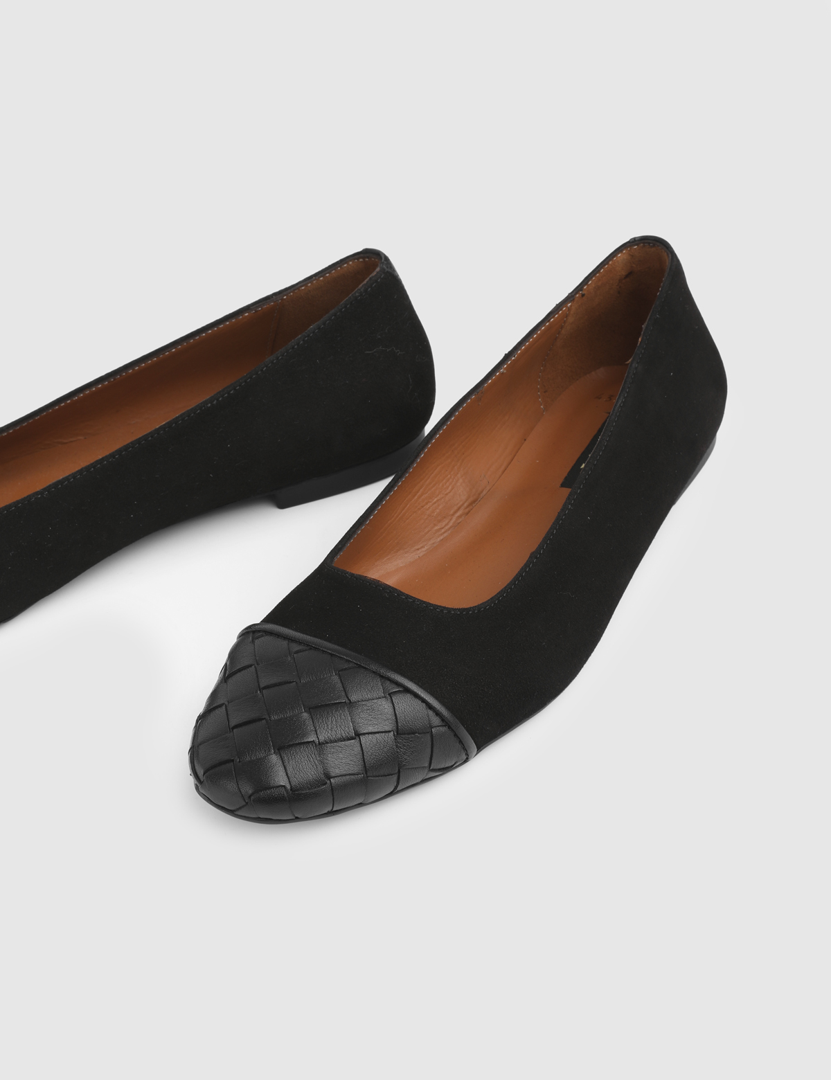 Estelle Black Suede Leather Straw Women's Ballerina