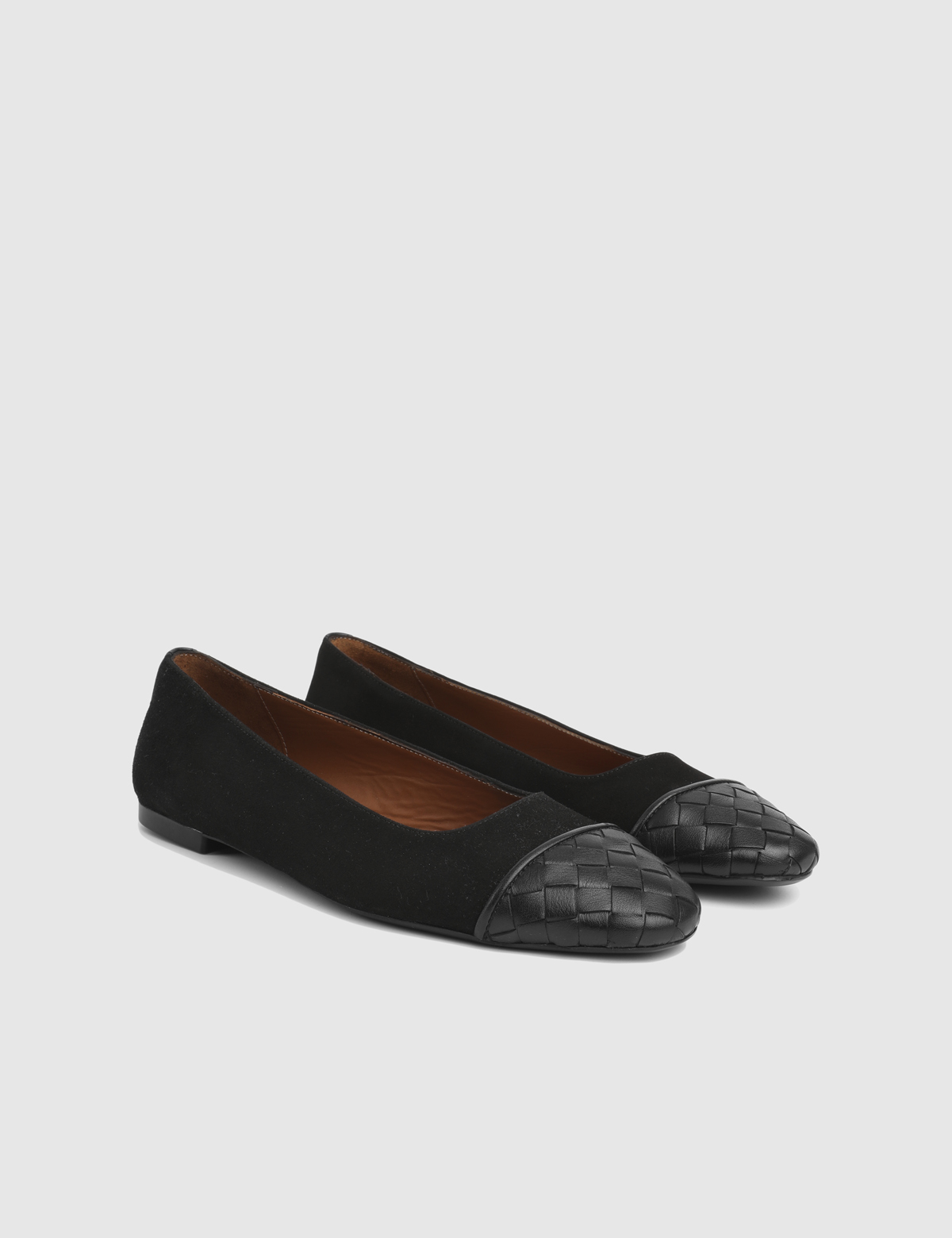 Estelle Black Suede Leather Straw Women's Ballerina