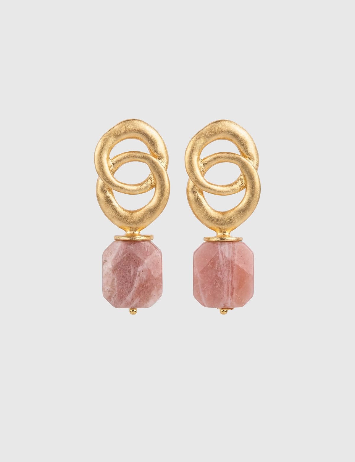 Estia Gold Women's Earrings with Powder Pink Stones