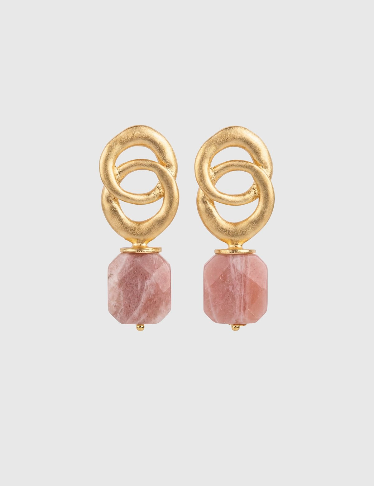 Estia Gold Women's Earrings with Powder Pink Stones