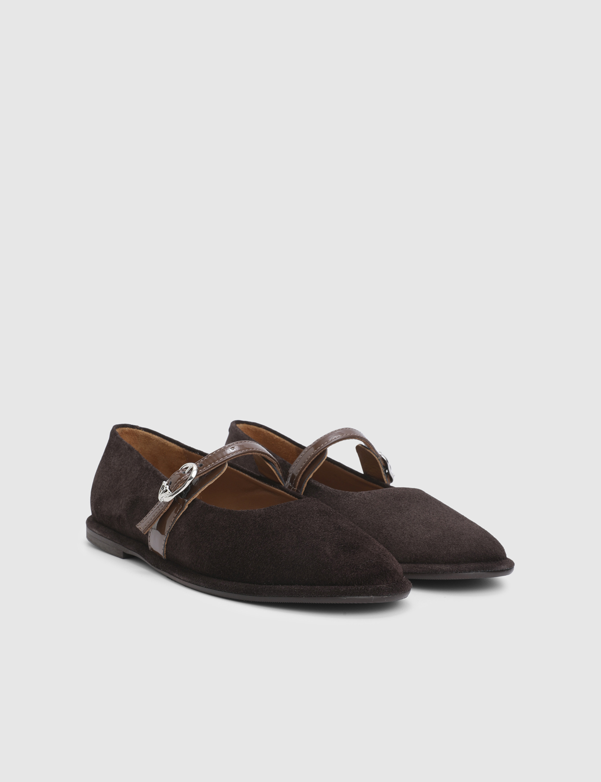 Esvie Brown Suede Patent Leather Women's Ballerina
