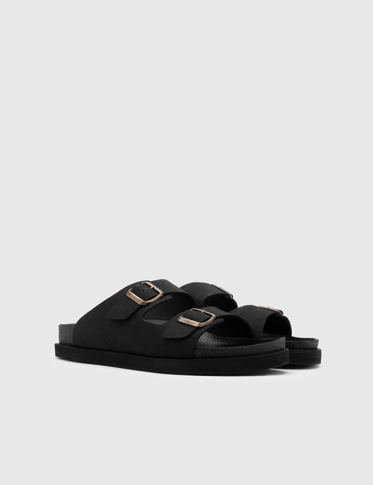 Eugenio Black Crazy Leather Men's Slipper