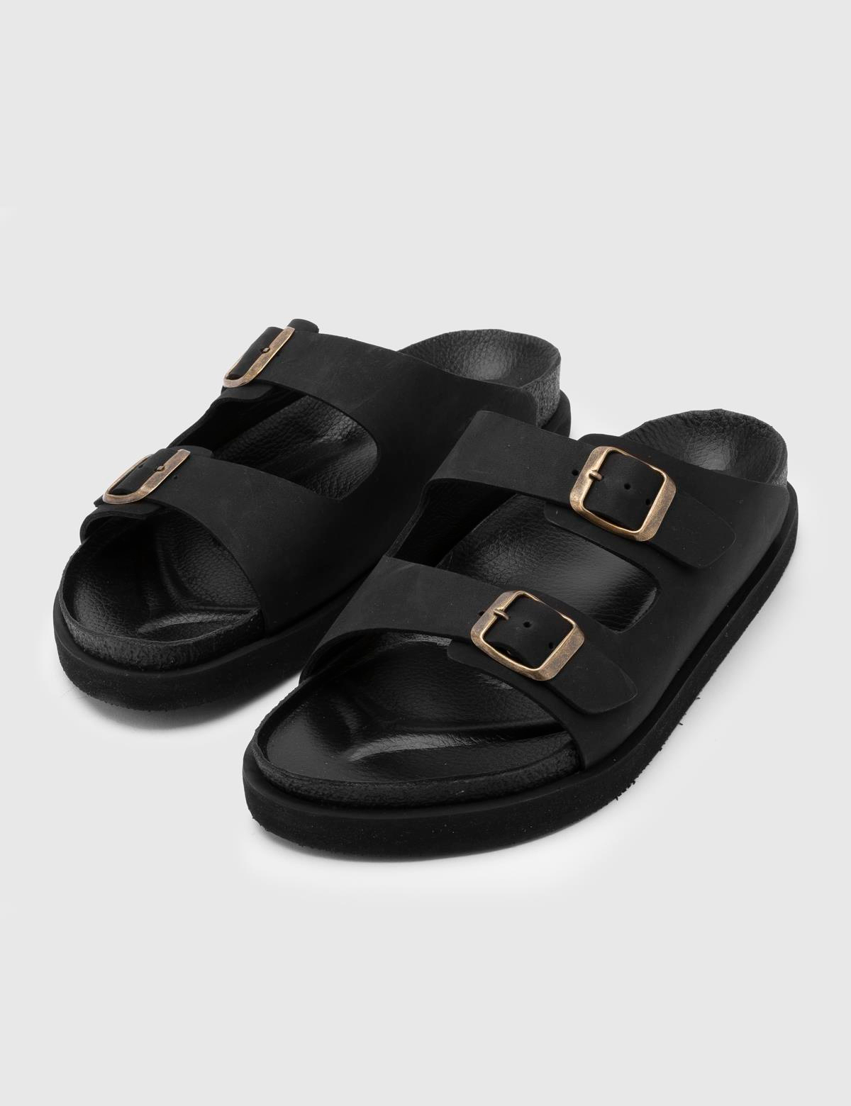 Eugenio Black Crazy Leather Men's Slipper