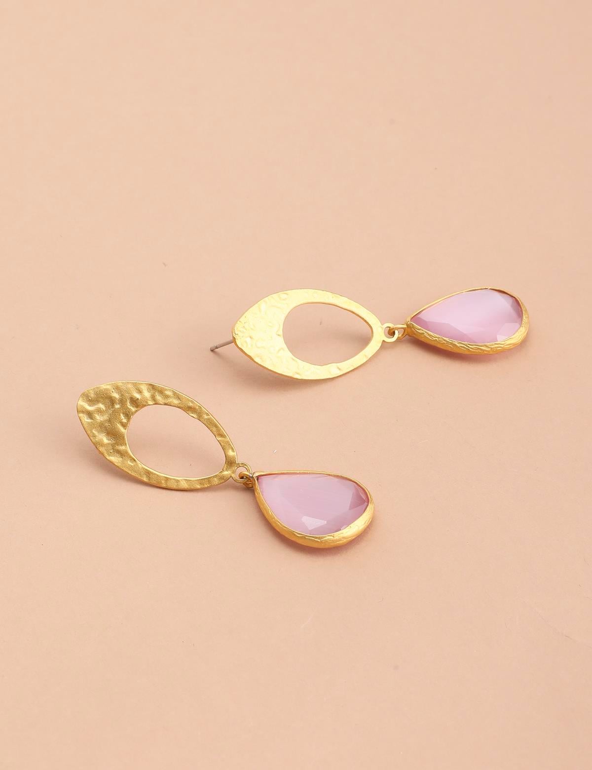 Fedna Gold Women's Earrings with Pink Stones