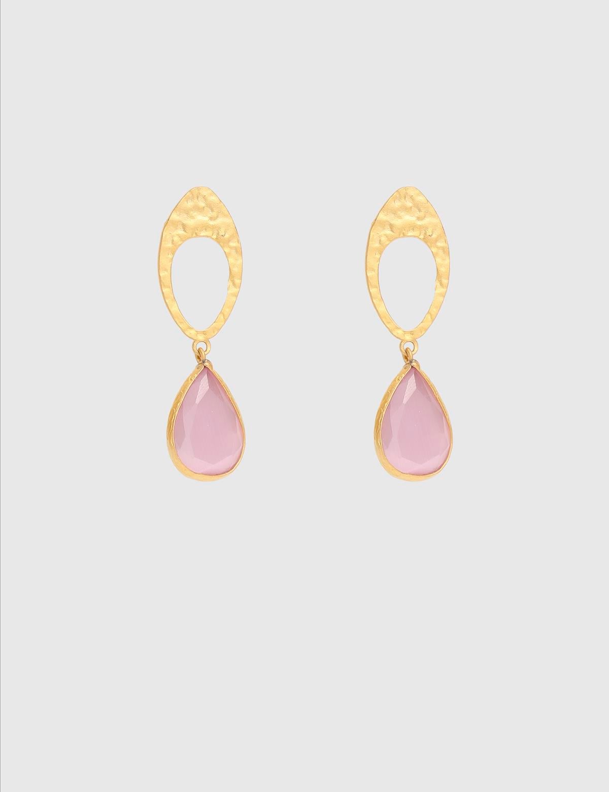 Fedna Gold Women's Earrings with Pink Stones