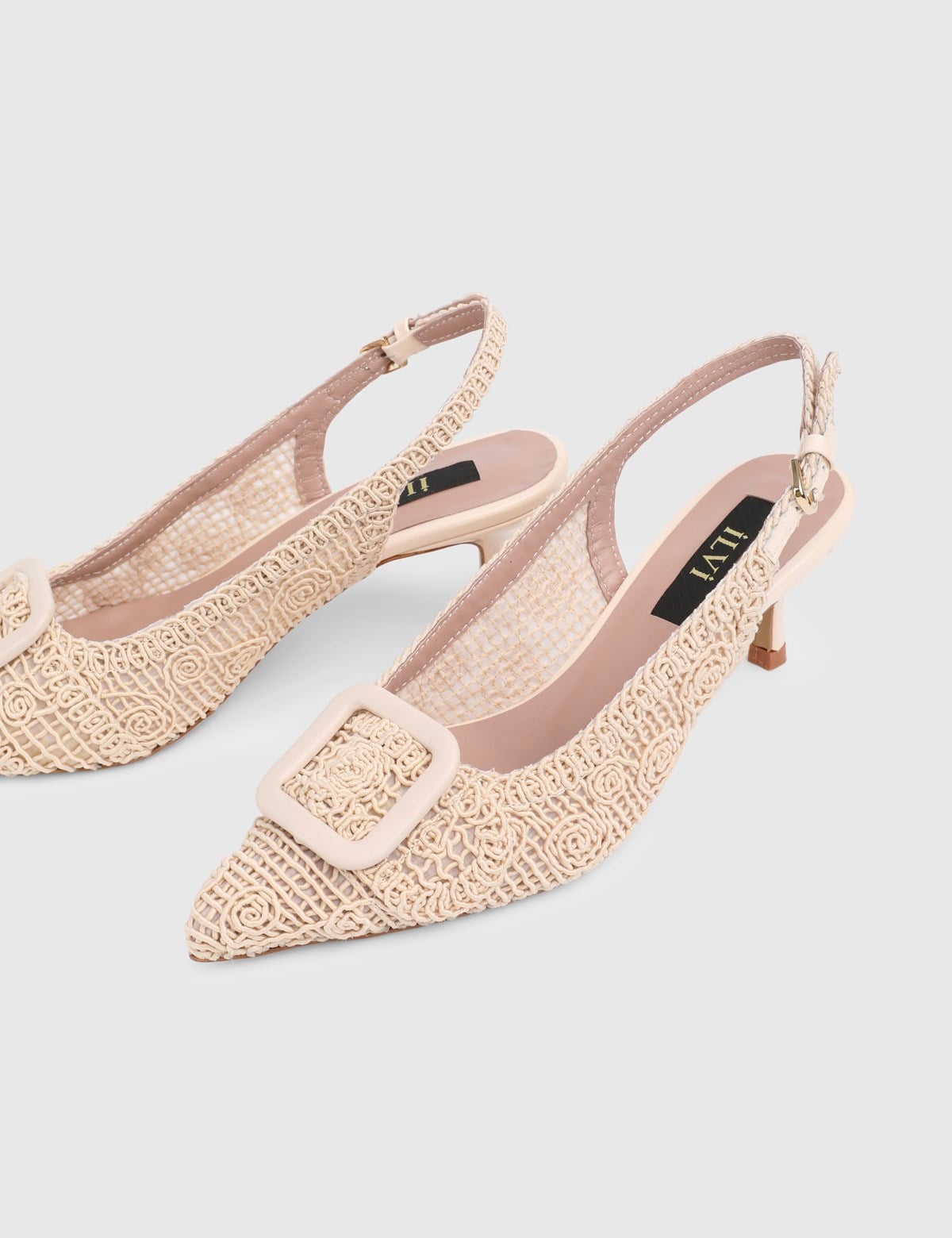 Felyn Cream Leather Fabric Women's Heeled Sandal