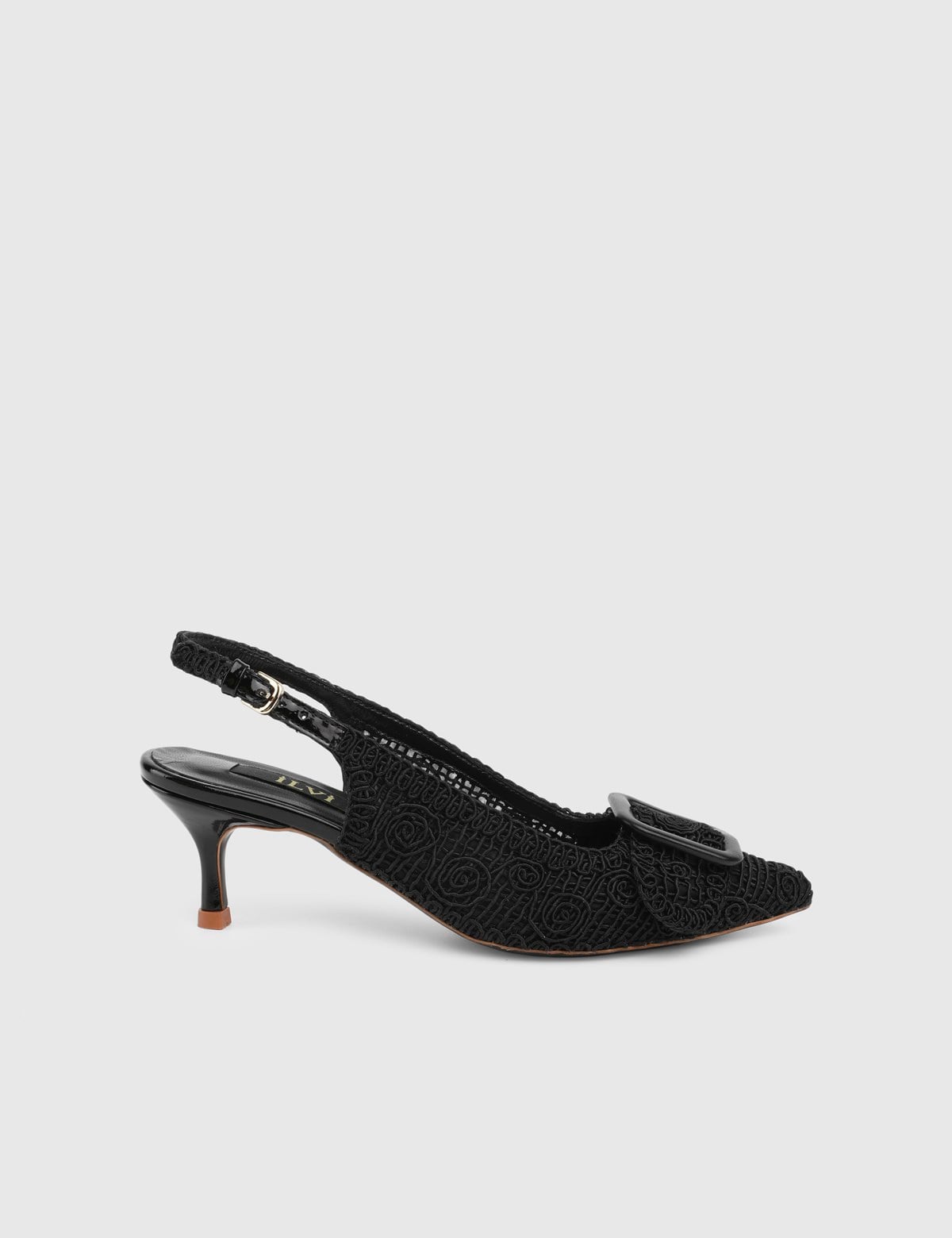Felyn Black Leather Fabric Women's Heeled Sandal