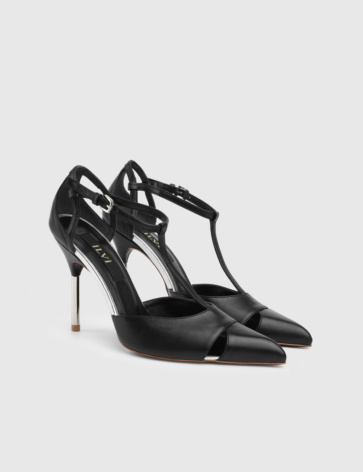Fivra Black Leather Women's Heeled Sandal