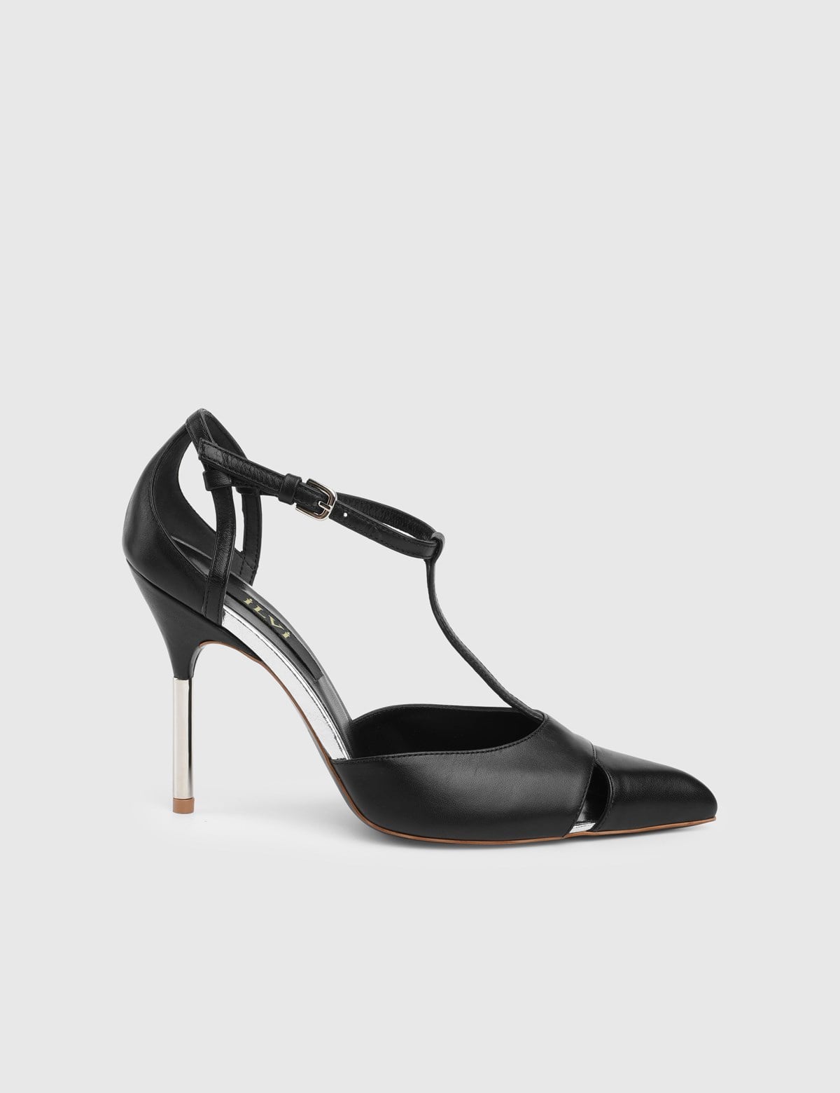 Fivra Black Leather Women's Heeled Sandal