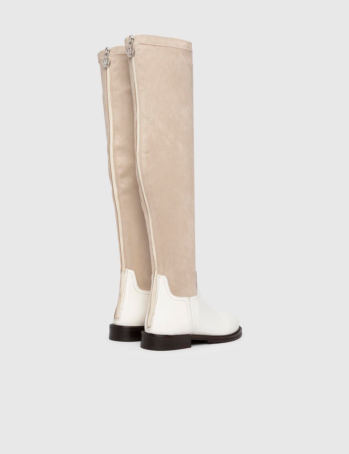 Flon Beige Floater Leather Women's High Boot