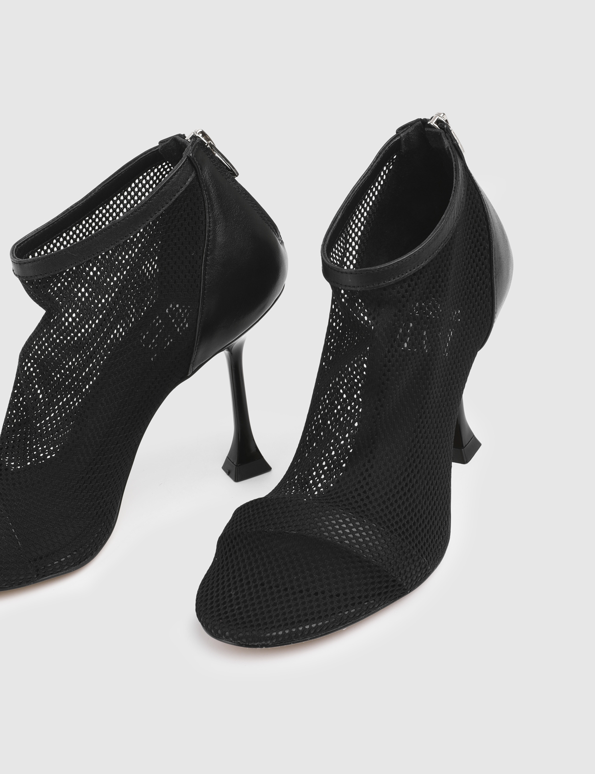 Giana Black Leather Mesh Women's Heeled Boot