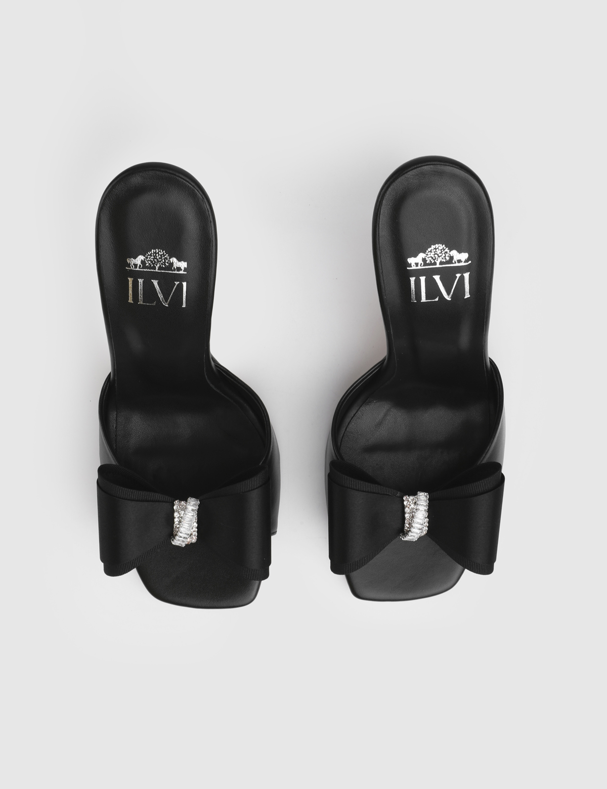 Givra Black Leather Satin Women's Slide