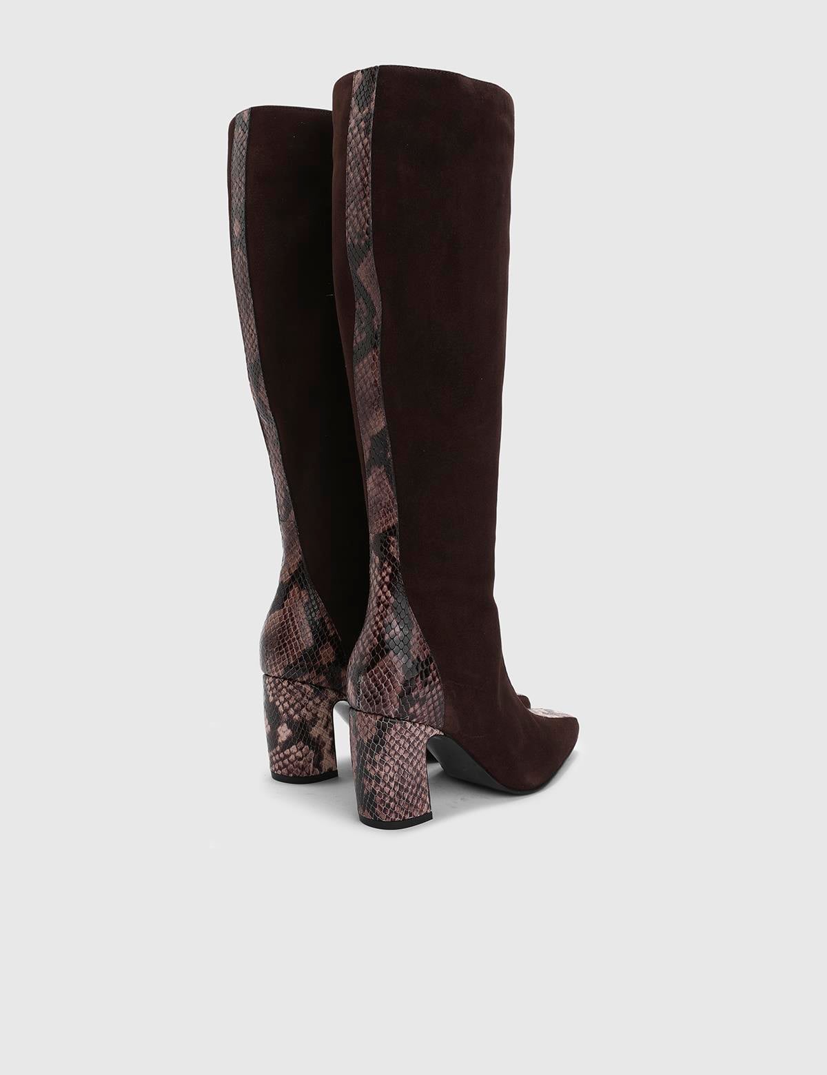 Glacia Brown Suede Leather Women's Heeled High Boot