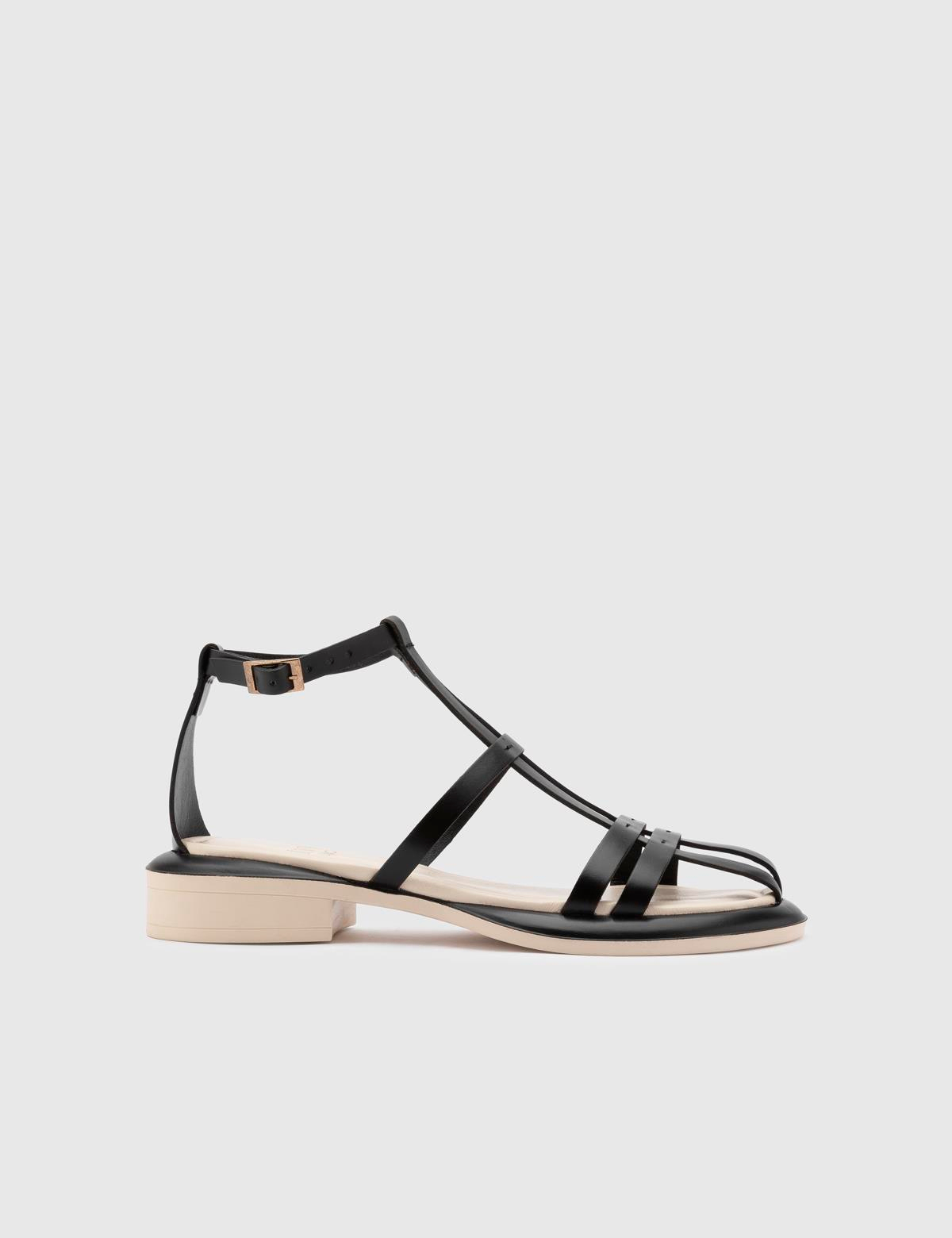 Graz Black Leather Women's Sandal