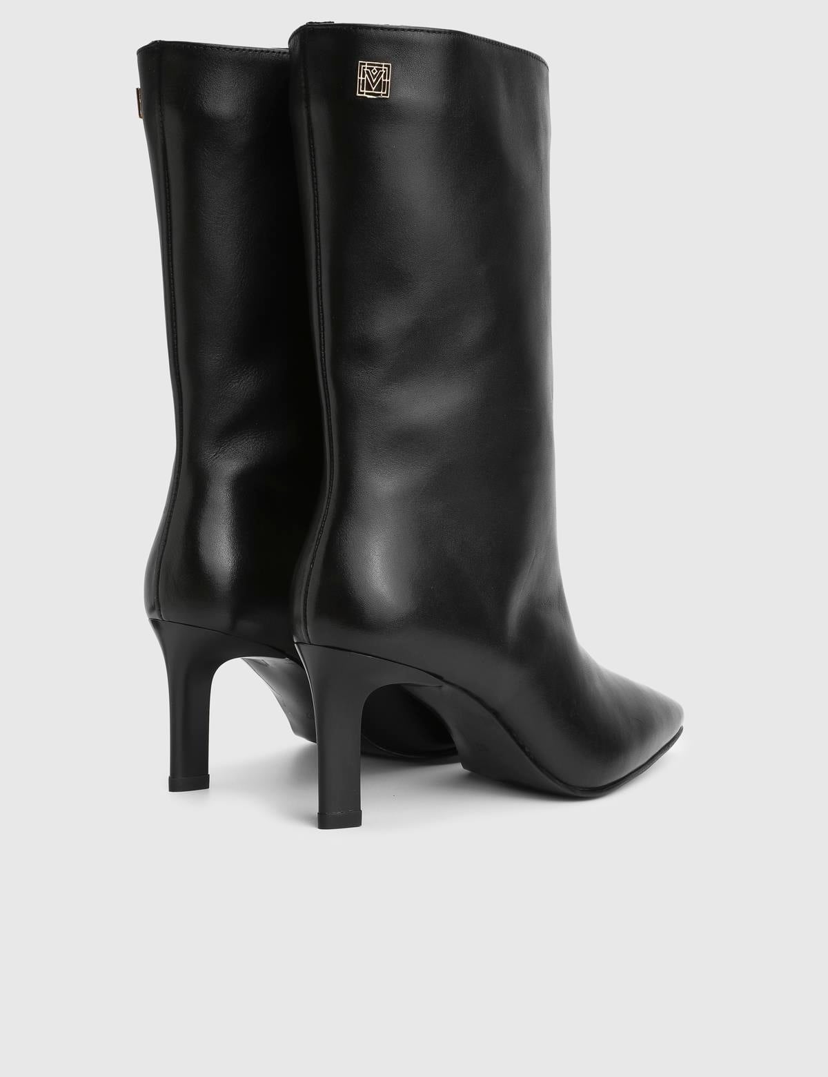 Jalen Black Leather Women's Heeled Boot